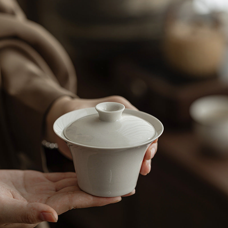 Gohobi Plant Ash Glaze Horseshoe Gaiwan – Thin Porcelain Gongfu Tea Brewing Bowl