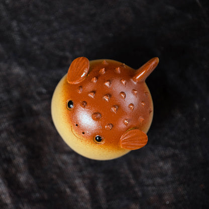 Gohobi Handmade Ceramic YiXing Clay Puffer Fish Ornament Tea pet