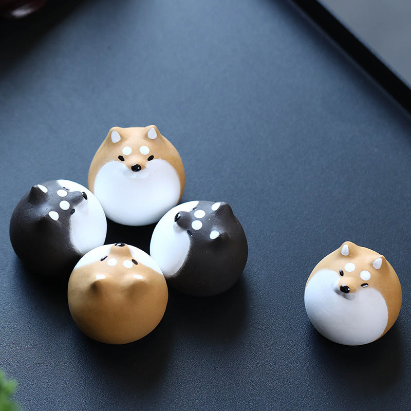 Gohobi Handmade Ceramic YiXing Clay Shiba Inu Dog Ornament Tea pet