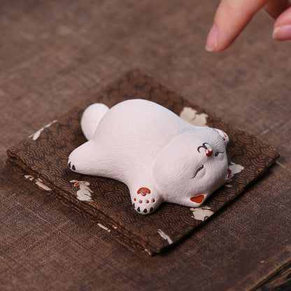 Gohobi Yixing Purple Clay Sleeping Cat Tea Pet – Handmade Lucky Cat Ornament
