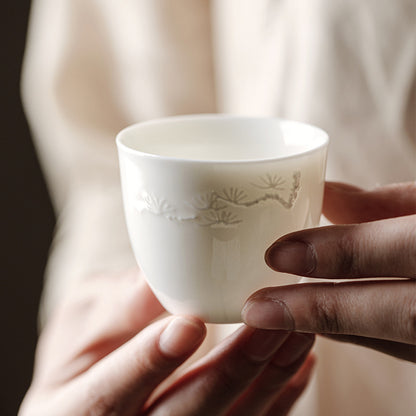 Gohobi Handmade White Porcelain Hand-embossed Ceramic Tea Cup