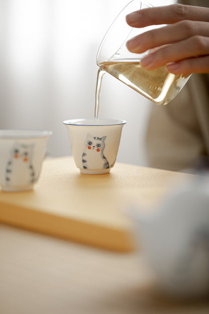 Gohobi Hand-Painted Cat & Peach Teacup