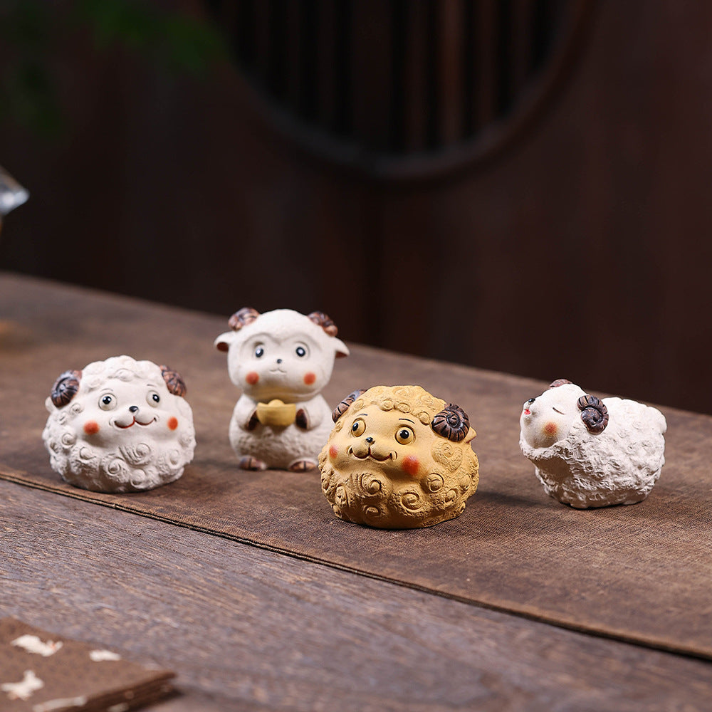 Gohobi Yixing Purple Clay Sheep Tea Pet – Handmade Sanyang Kaitai Ornament