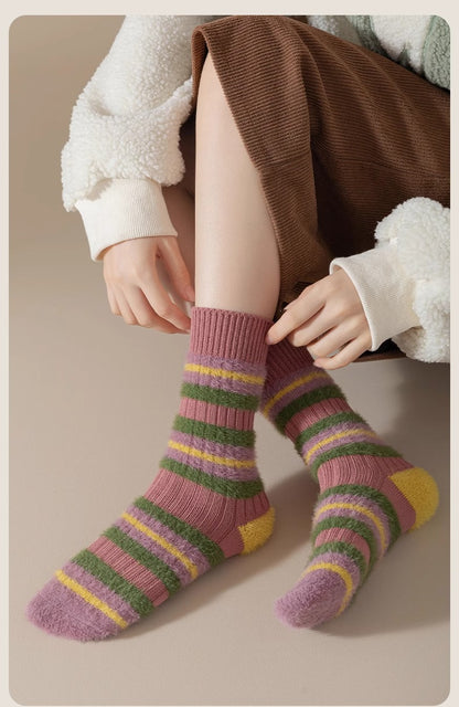 Korean Style Color Block Mink Furry Socks