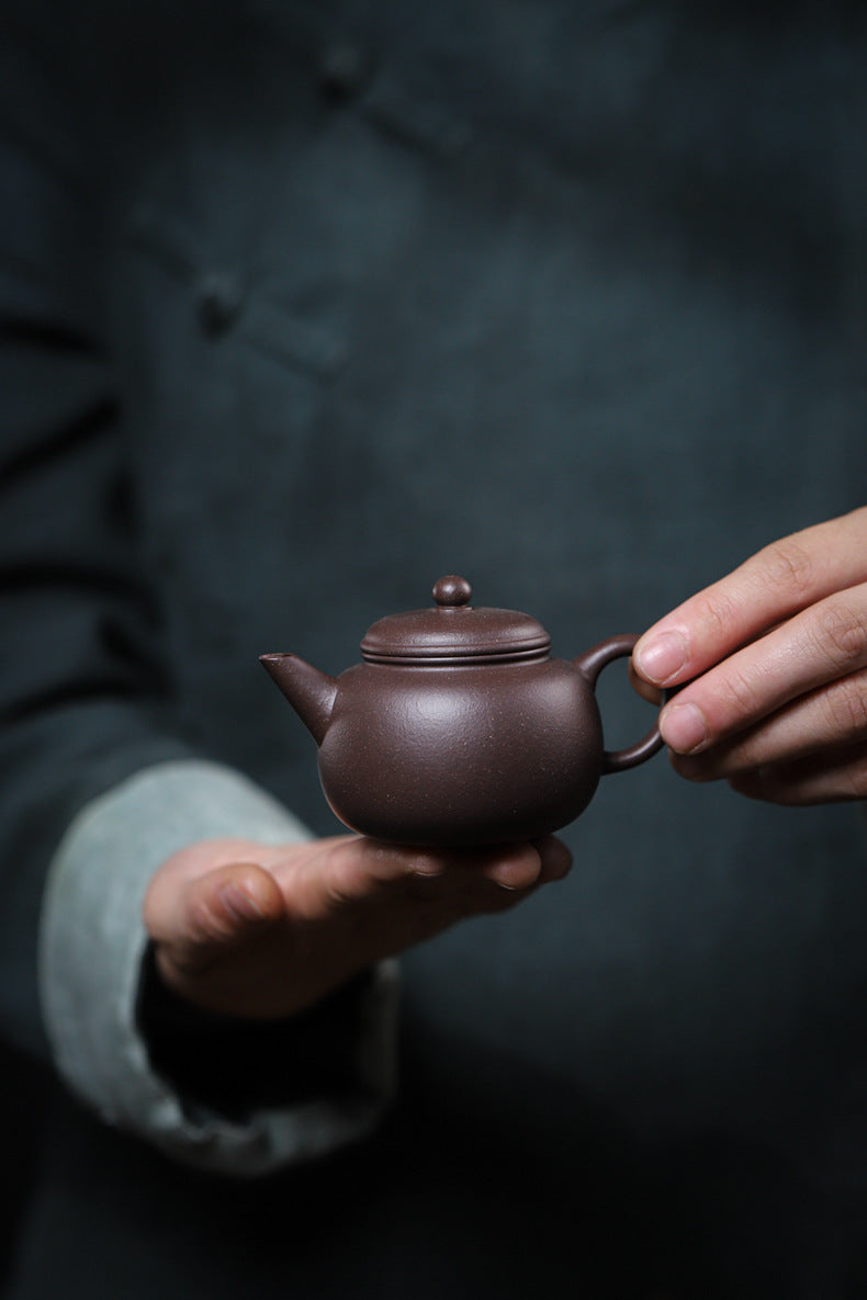 [Chingshui Tang 青水堂] Handmade Yixing Celadon Zisha Clay Teapot – 110ml Handmade Tianqing Paozun Shui Ping Teapot, Thin Body with Built-in Filter, Original Ore Purple Clay Teaware