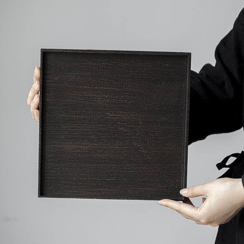 Gohobi Japanese-style Wabi-Sabi Teak Black Brown Square Tray 009