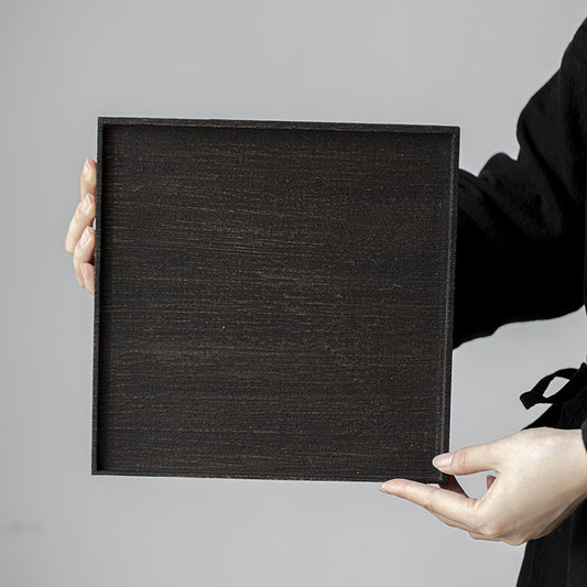 Gohobi Japanese-style Wabi-Sabi Teak Black Brown Square Tray 009