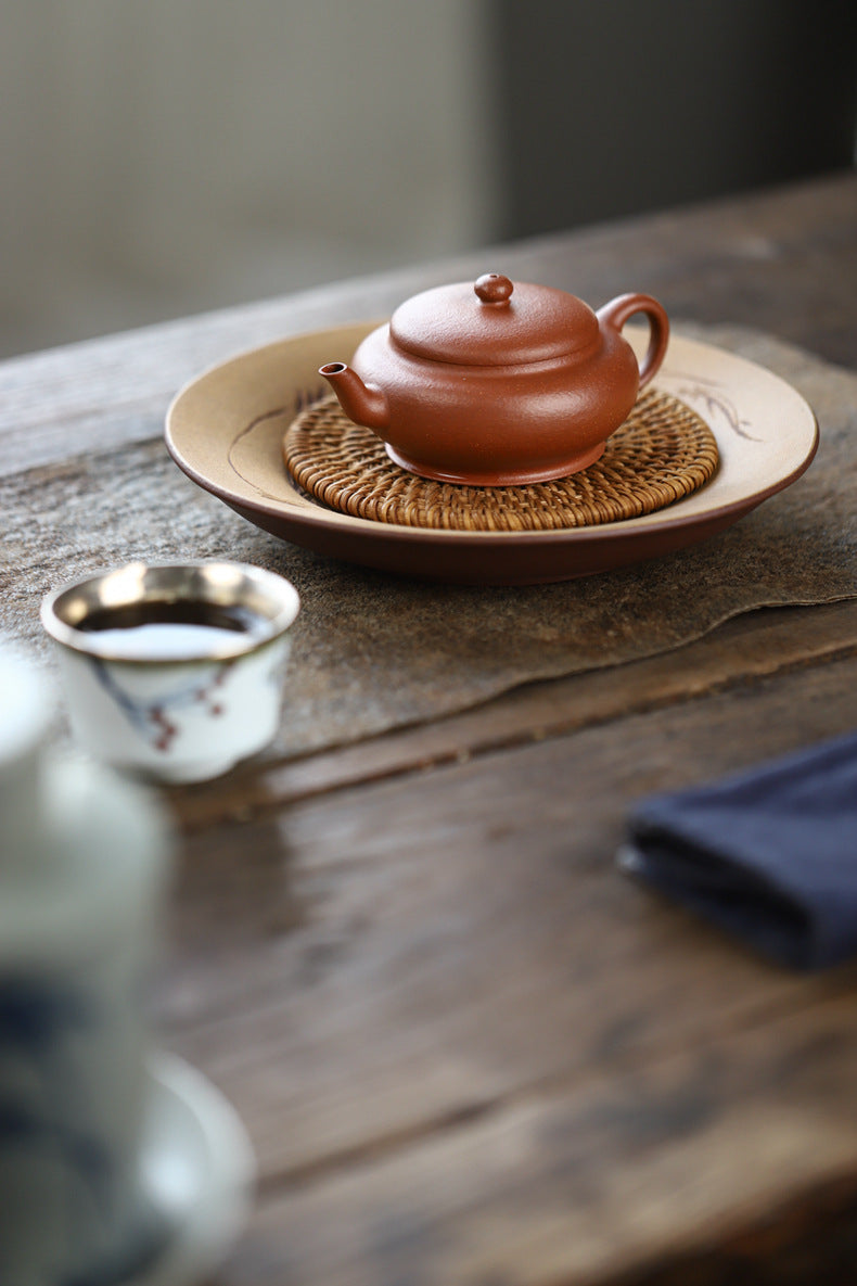 [Chingshui Tang 青水堂] Handmade Yixing Original Ore Jiangpo Sandy Purple Clay "Flat Lantern" Teapot – 150ml Thin-Walled Home Brewing Teapot with Built-in Filter