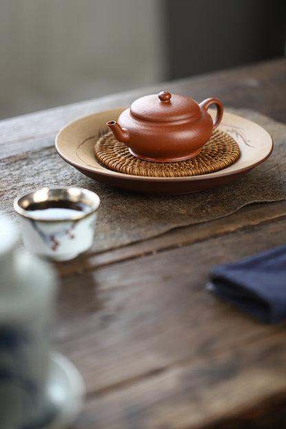 [Chingshui Tang 青水堂] Handmade Yixing Original Ore Jiangpo Sandy Purple Clay "Flat Lantern" Teapot – 150ml Thin-Walled Home Brewing Teapot with Built-in Filter