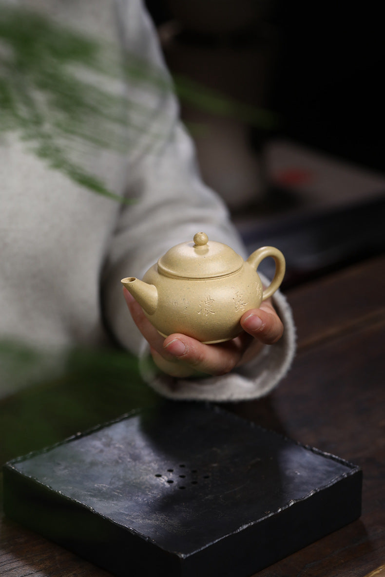 [Chingshui Tang 青水堂] Handmade Yixing Green Zisha Clay Xiaoping Teapot – 100ml Original Ore Benlu Caly with Inner Filter, Semi-Handmade Thin-Walled Gongfu Teapot