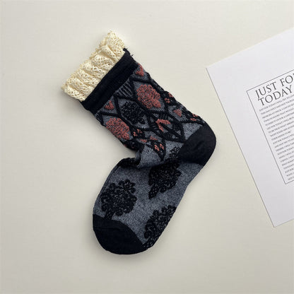 Gohobi Japanese Diamond Embossed Cashmere Mid-Calf Socks