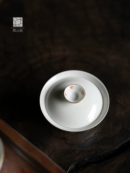 [賦山敘 x Gohobi] Gaiwan en pin et cerf peint à la main – Bol à thé Gongfu en céramique de style antique pour l'infusion du thé de roche