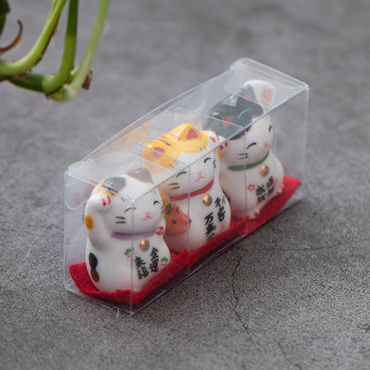 Gohobi A set of 3 Ceramic Lucky Cat Ornaments