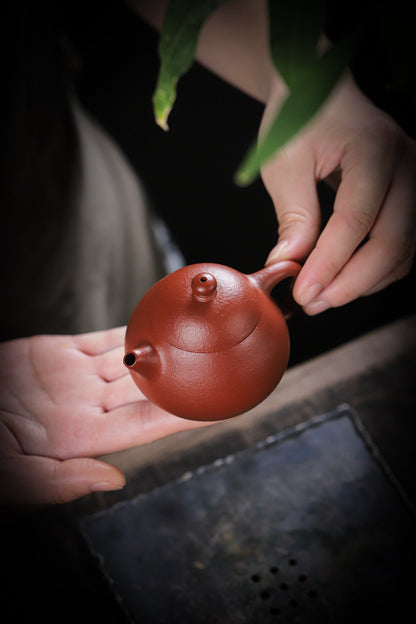 [Chingshui Tang 青水堂] Handmade Yixing Red Zisha Clay Teapot – 150ml Handmade Original Ore Raw Zhuni Clay Wen Dan Style Teapot with Built-in Filter, Small Gongfu Purple Clay Teaware