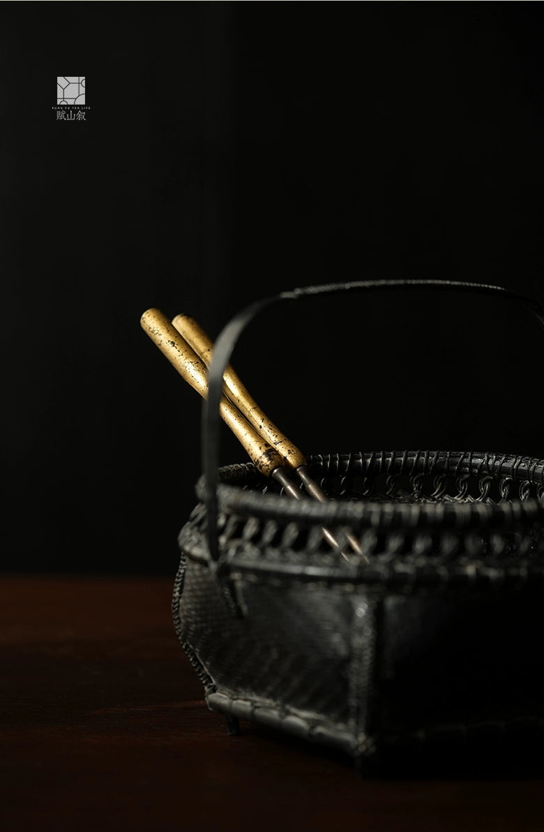 [賦山敘 x Gohobi] Handcrafted Extended Brass Charcoal Tongs – Heat-Resistant with Gilded Design, Tea Stove Accessory