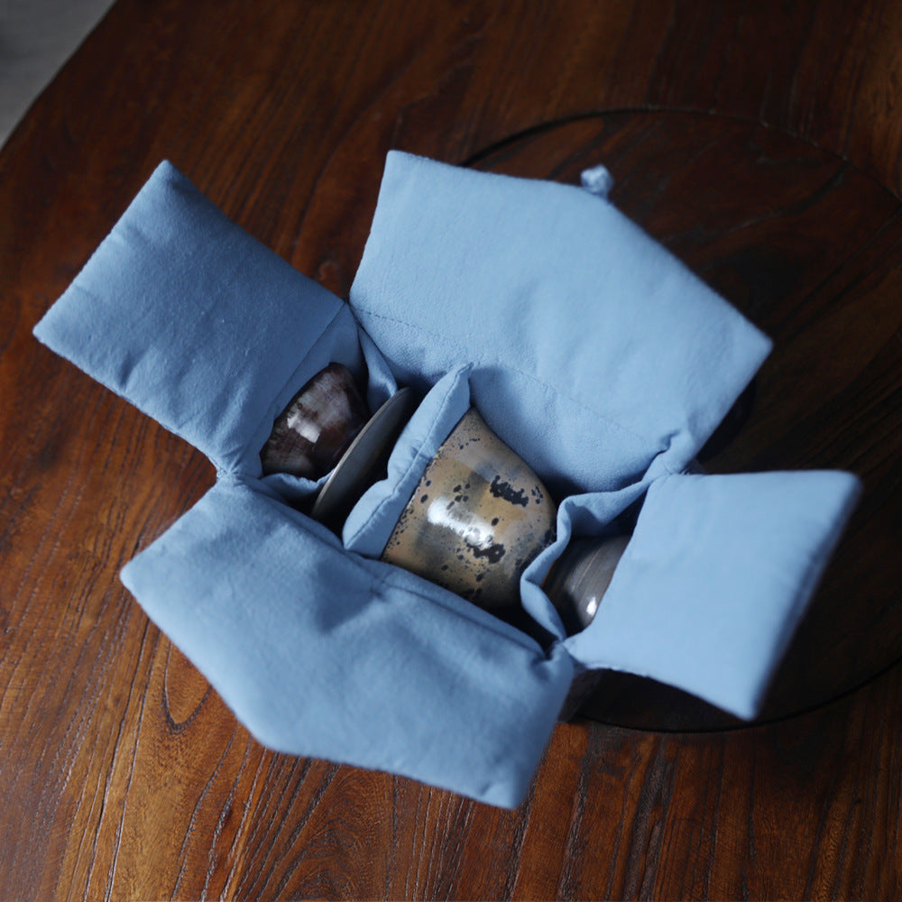 Gohobi Blue and Pink Large Teaware Storage Travel Bag Shifuku