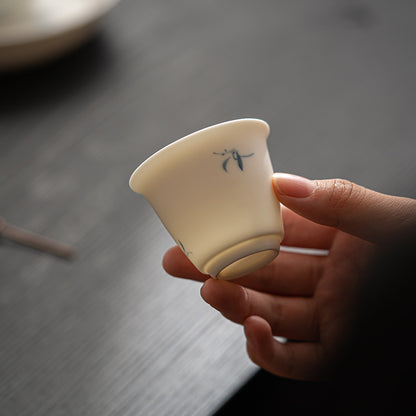 Gohobi Matte Hand-Painted 'Autumn Orchid by the Water' Ceramic Teacup