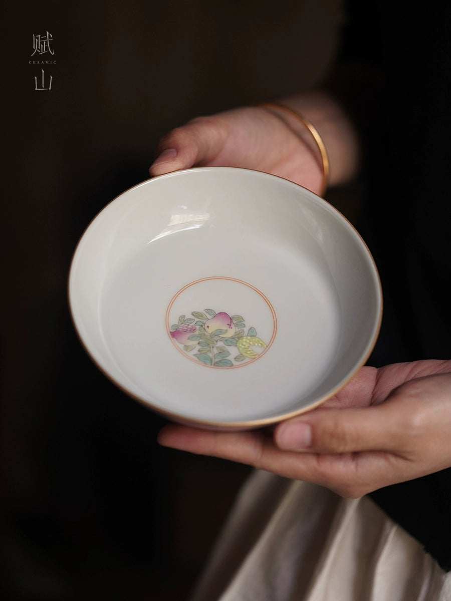 [賦山敘 x Gohobi] "Dai Zi Sanduo" Hand-Painted Pastel Tea Tray – Dry Brewing Tray / Teapot Base / Fruit Plate