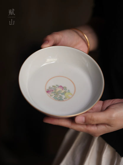 [賦山敘 x Gohobi] "Dai Zi Sanduo" Hand-Painted Pastel Tea Tray – Dry Brewing Tray / Teapot Base / Fruit Plate