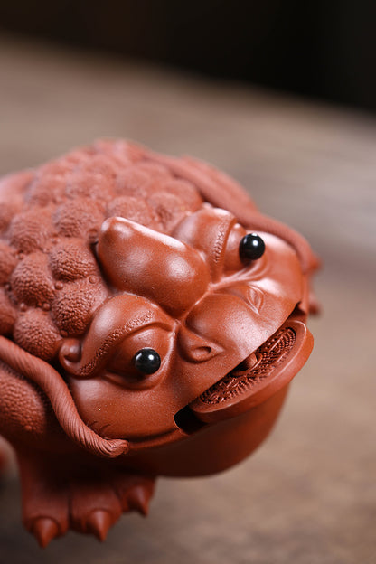 Gohobi Yixing Purple Clay Flame Golden Toad Tea Pet – Handmade Lucky Three-Legged Toad Ornament