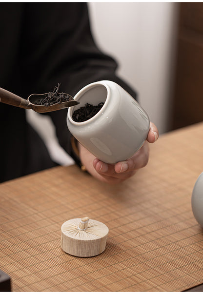 Gohobi Ceramic Tea Storage Jars Ice Grey (Straw Lid)