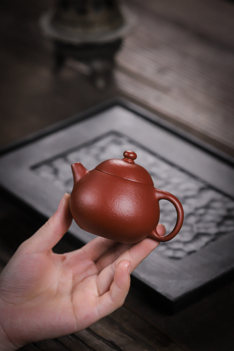 [Chingshui Tang 青水堂] Handmade Yixing Red Zisha Clay Teapot – 150ml Handmade Original Ore Raw Zhuni Clay Wen Dan Style Teapot with Built-in Filter, Small Gongfu Purple Clay Teaware