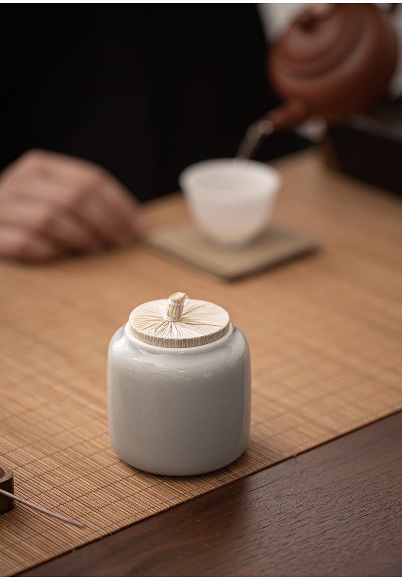 Gohobi Ceramic Tea Storage Jars Ice Grey (Straw Lid)