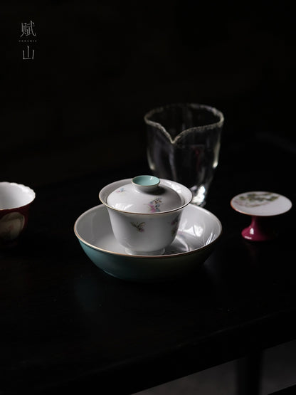 [賦山敘 x Gohobi] Turquoise Butterfly Teapot Base – Minimalist Pastel Ceramic Dry Brewing Tray for Gaiwan & Teapot