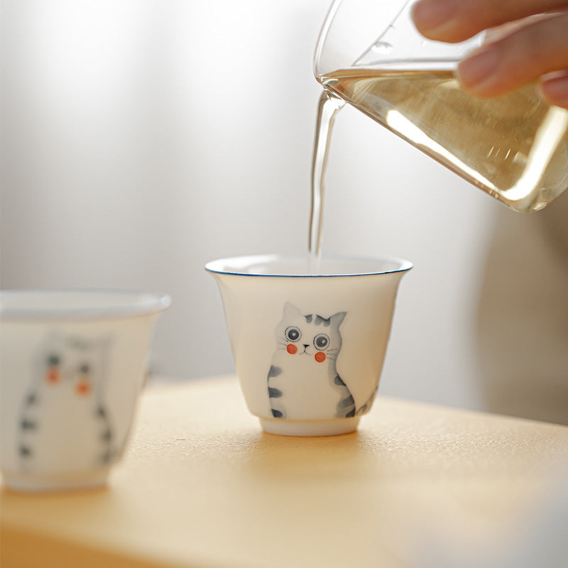 Gohobi Hand-Painted Cat & Peach Teacup