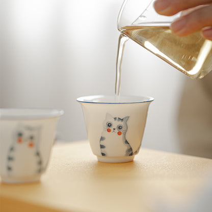 Gohobi Hand-Painted Cat & Peach Teacup