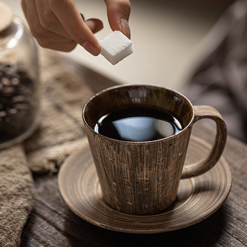 Gohobi Japanese Retro Ceramic Coffee Cup and Saucer Set
