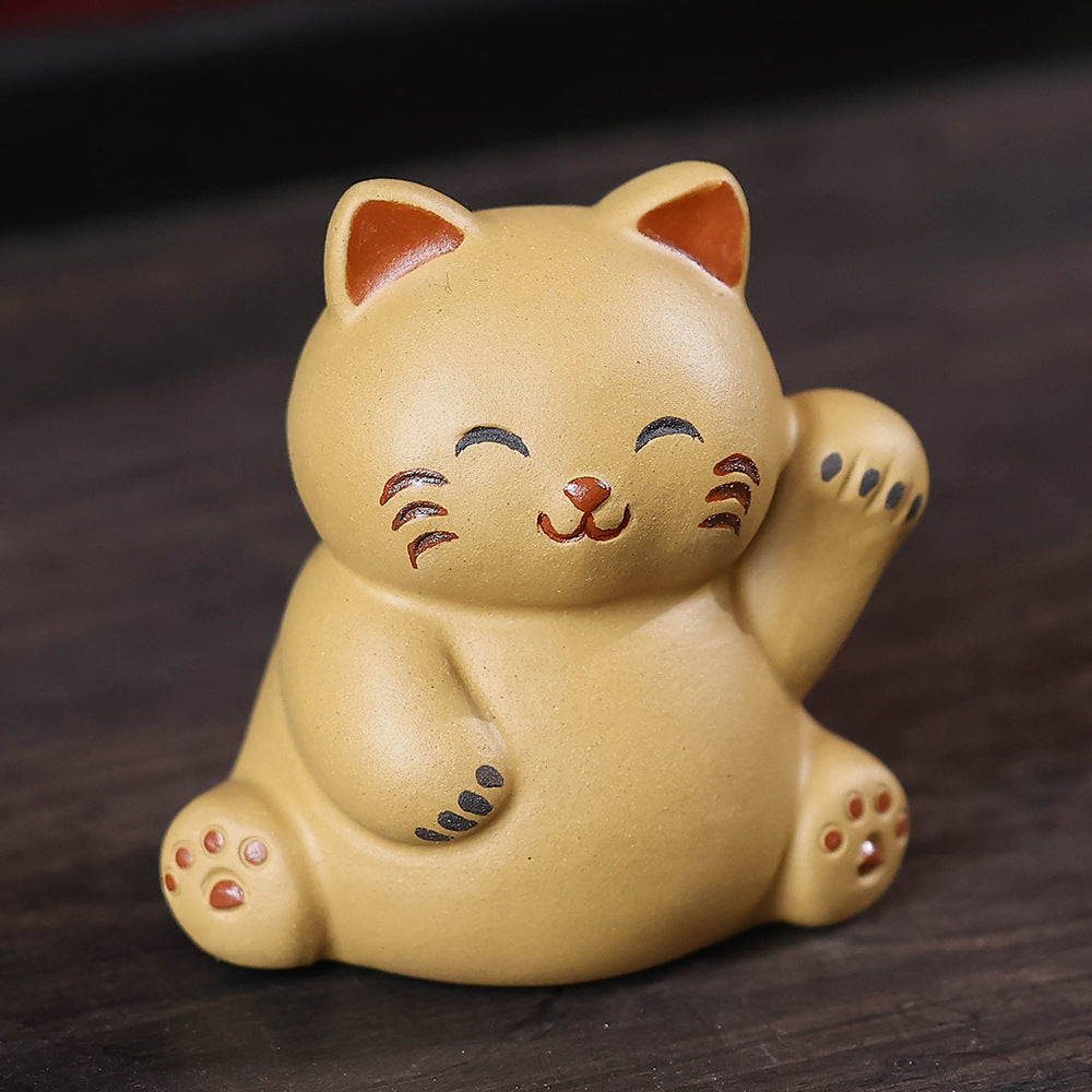 Gohobi Yixing Purple Clay Lucky Cat Tea Pet – Handmade Fortune Cat Tea Table Ornament
