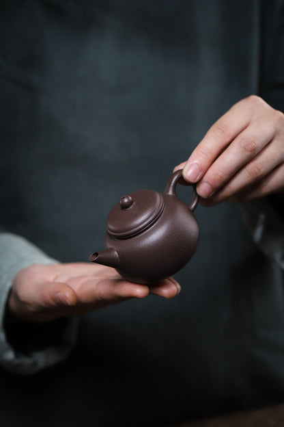 [Chingshui Tang 青水堂] Handmade Yixing Celadon Zisha Clay Teapot – 110ml Handmade Tianqing Paozun Shui Ping Teapot, Thin Body with Built-in Filter, Original Ore Purple Clay Teaware