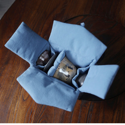 Gohobi Blue and Pink Large Teaware Storage Travel Bag Shifuku