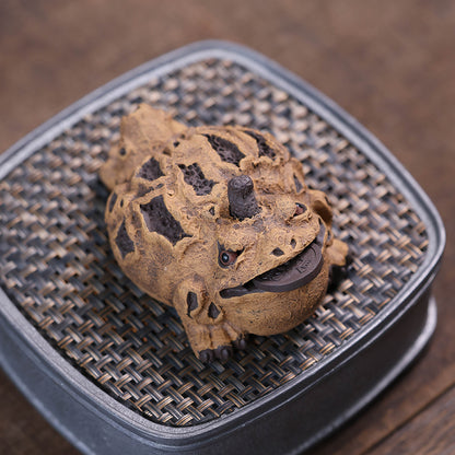 Gohobi Yixing Purple Clay Three-Legged Golden Toad Tea Pet – Handmade Lucky Ornament