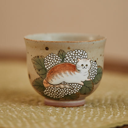 Gohobi Hand-painted Cat Hydrangeas Ceramic Tea Cup