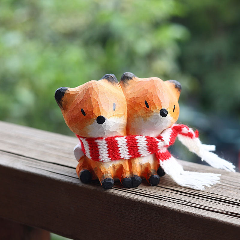 Gohobi Handcrafted Wooden Foxes Ornament