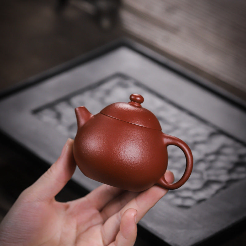 [Chingshui Tang 青水堂] Handmade Yixing Red Zisha Clay Teapot – 150ml Handmade Original Ore Raw Zhuni Clay Wen Dan Style Teapot with Built-in Filter, Small Gongfu Purple Clay Teaware