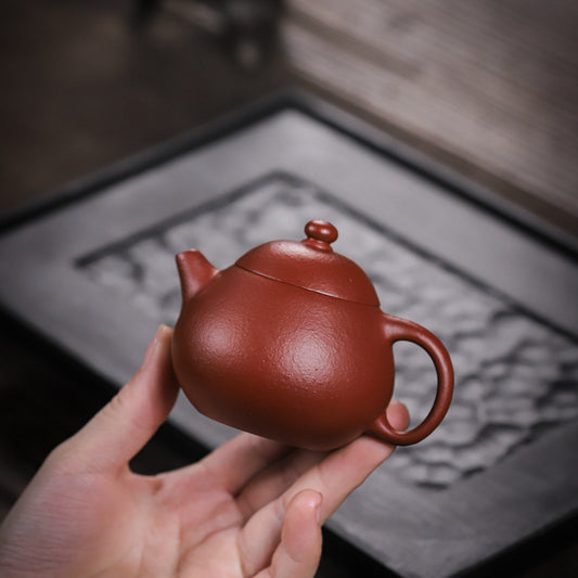 [Chingshui Tang 青水堂] Handmade Yixing Red Zisha Clay Teapot – 150ml Handmade Original Ore Raw Zhuni Clay Wen Dan Style Teapot with Built-in Filter, Small Gongfu Purple Clay Teaware