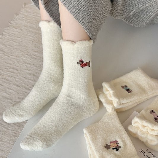 Gohobi Embroidered Puppy Plush Socks