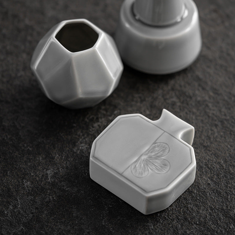 Gohobi Japanese Style Ikebana Ice Grey and Green Vase