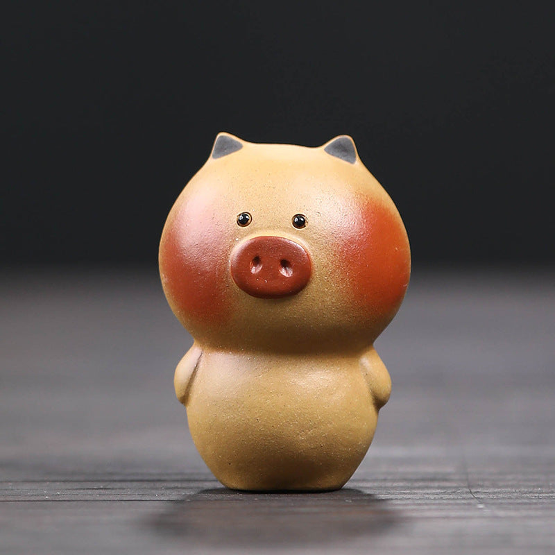 Gohobi Handmade Ceramic YiXing Clay Standing Pig Ornament Tea pet