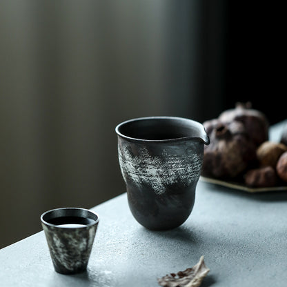 Gohobi Handmade Ceramic Silver Brushing Black Pitcher