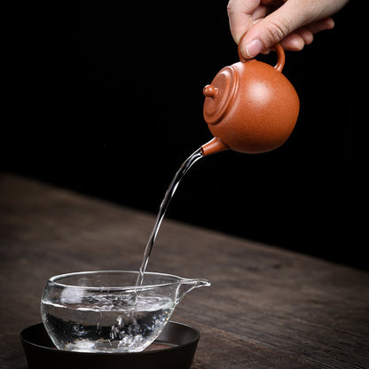 [Chingshui Tang 青水堂] Handmade Yixing Zisha Sandy Purple Clay Teapot – 120ml Original Ore Jin Jiangpo Clay, Handmade Thin Body with Built-in Filter, Da Bin Huai Yue Style Small Gongfu Teapot