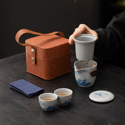 Gohobi Hand-painted Travel Teapot Gaiwan Set