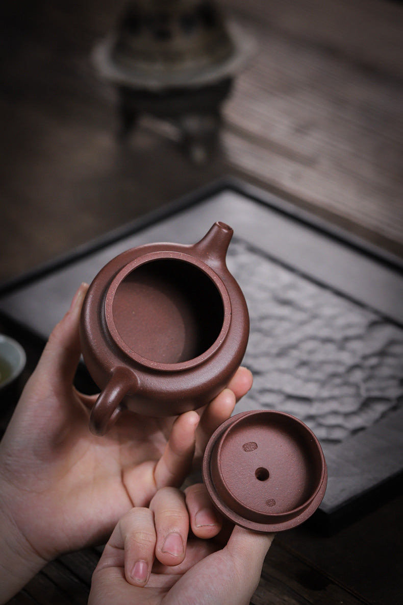 [Chingshui Tang 青水堂] Handmade Yixing Purple Zisha Clay Dezhong Teapot 150ml – Original Ore Teapot with Built-In Filter for Gongfu Tea and Home Brewing