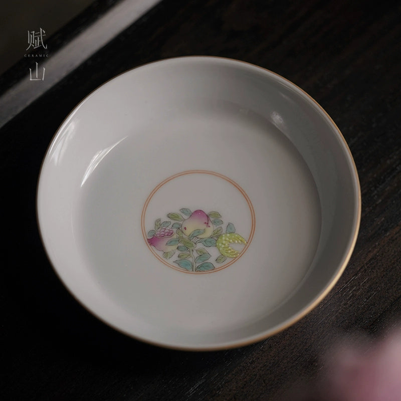 [賦山敘 x Gohobi] "Dai Zi Sanduo" Hand-Painted Pastel Tea Tray – Dry Brewing Tray / Teapot Base / Fruit Plate