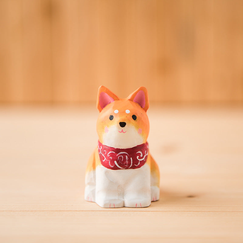 Gohobi Handcrafted Wooden Large Sitting Shiba Inu Dog Ornament