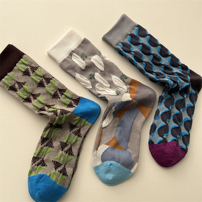Gohobi Spring Summer Embossed Geometric Mid-Calf Socks