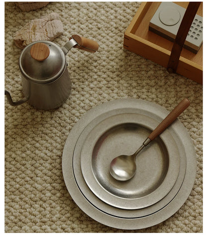 Gohobi Retro Stainless Steel Shallow Dessert Plate